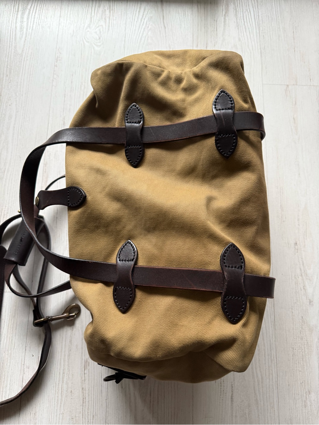 Filson Small Duffle Bag Tan Rugged Twill Leather Made In Usa Unisex Vintage